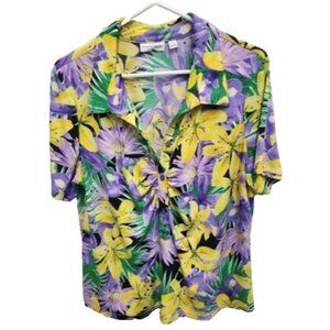 Vintage Susan Graver Floral Hawaiian Blouse - Yellow and Purple